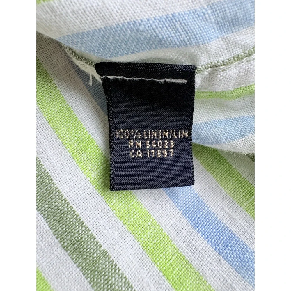 Banana Republic Mens L Linen Striped Button Front Shirt Long Sleeve Green Blue